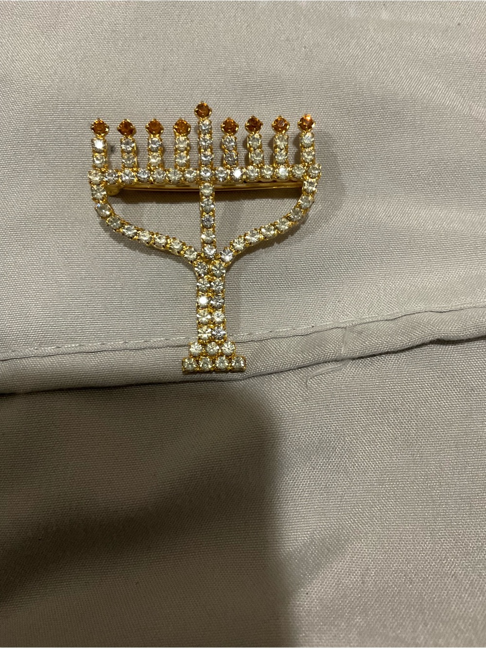 Gold Rhinestone Menorah Brooch Pin - Women Jewelry